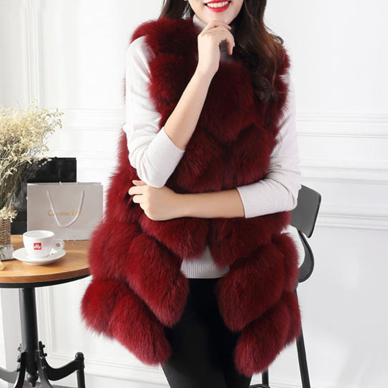 New Women Winter Sleeveless Faux Fox Fur Leather Thick Coat Outerwear Vest Plus Size Padded Jacket Overcoat Parka Q1778 - CelebritystyleFashion.com.au online clothing shop australia