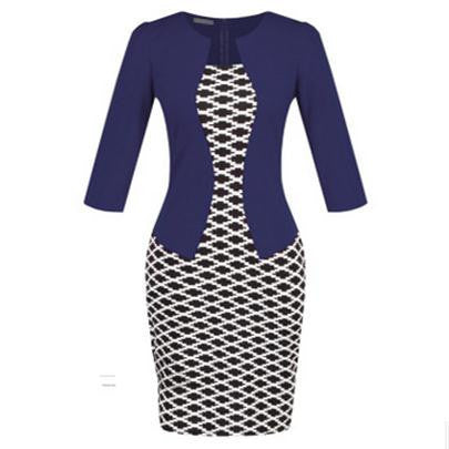 Women Fashion Autumn Spring Style Faux Two Piece Elegant Plaid Long Sleeve Pencil Dresses Office Wear Work Outfits S122 - CelebritystyleFashion.com.au online clothing shop australia