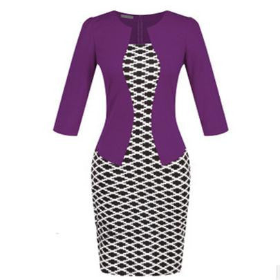 Women Fashion Autumn Spring Style Faux Two Piece Elegant Plaid Long Sleeve Pencil Dresses Office Wear Work Outfits S122 - CelebritystyleFashion.com.au online clothing shop australia