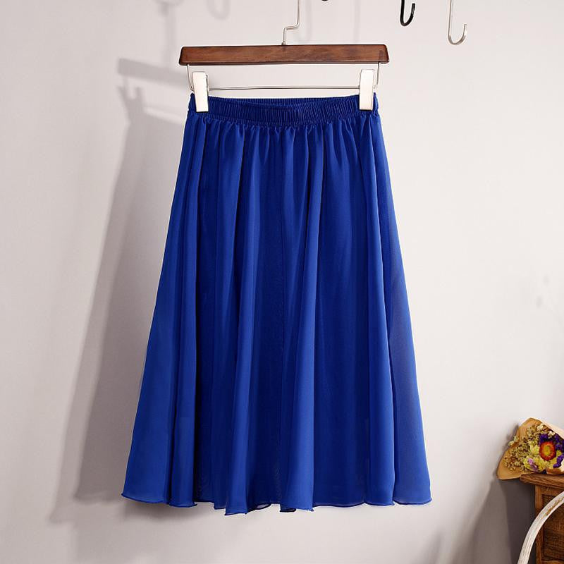 Fashion Women's Elegant 23 Color High Waist Chiffon Pleated Midi Skirt Ladies Casual Slim Beach Skater Skirts Saia SK17 - CelebritystyleFashion.com.au online clothing shop australia