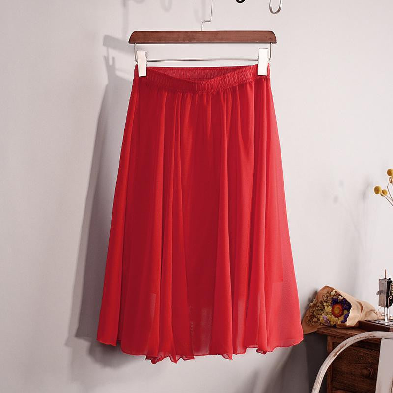 Fashion Women's Elegant 23 Color High Waist Chiffon Pleated Midi Skirt Ladies Casual Slim Beach Skater Skirts Saia SK17 - CelebritystyleFashion.com.au online clothing shop australia