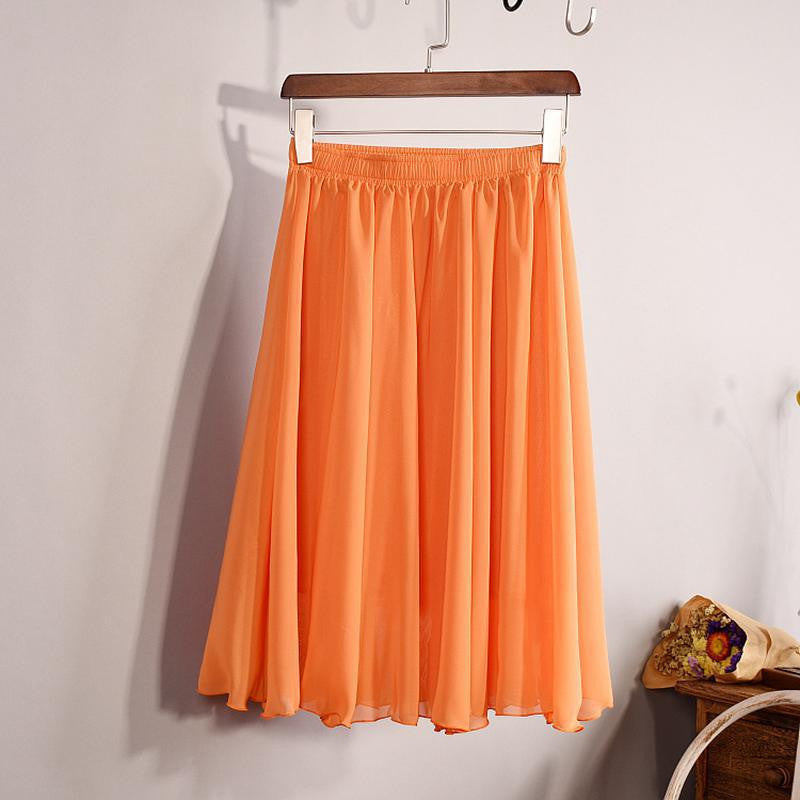 Fashion Women's Elegant 23 Color High Waist Chiffon Pleated Midi Skirt Ladies Casual Slim Beach Skater Skirts Saia SK17 - CelebritystyleFashion.com.au online clothing shop australia