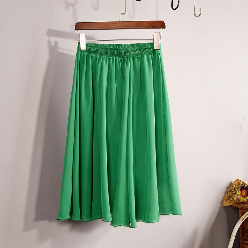 Fashion Women's Elegant 23 Color High Waist Chiffon Pleated Midi Skirt Ladies Casual Slim Beach Skater Skirts Saia SK17 - CelebritystyleFashion.com.au online clothing shop australia