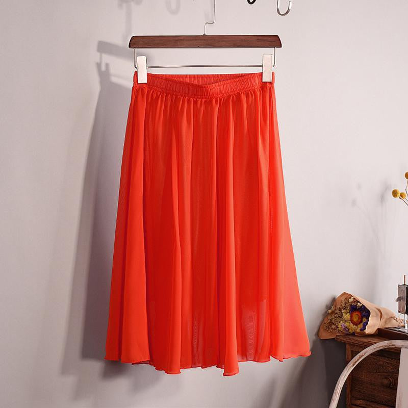 Fashion Women's Elegant 23 Color High Waist Chiffon Pleated Midi Skirt Ladies Casual Slim Beach Skater Skirts Saia SK17 - CelebritystyleFashion.com.au online clothing shop australia