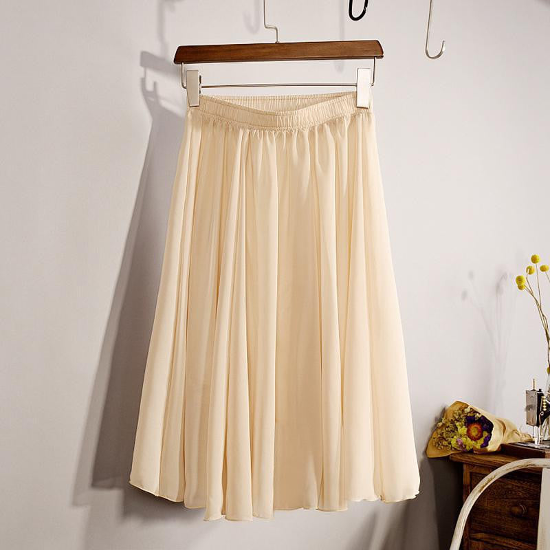 Fashion Women's Elegant 23 Color High Waist Chiffon Pleated Midi Skirt Ladies Casual Slim Beach Skater Skirts Saia SK17 - CelebritystyleFashion.com.au online clothing shop australia