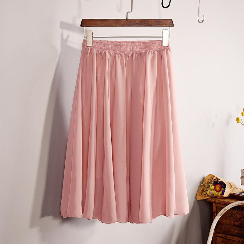 Fashion Women's Elegant 23 Color High Waist Chiffon Pleated Midi Skirt Ladies Casual Slim Beach Skater Skirts Saia SK17 - CelebritystyleFashion.com.au online clothing shop australia