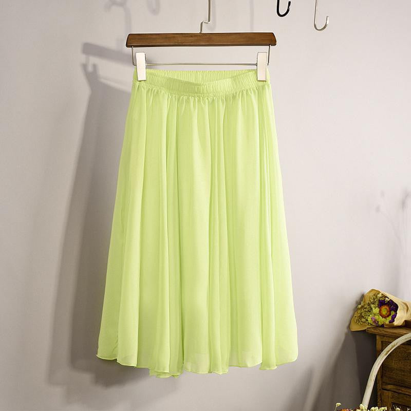 Fashion Women's Elegant 23 Color High Waist Chiffon Pleated Midi Skirt Ladies Casual Slim Beach Skater Skirts Saia SK17 - CelebritystyleFashion.com.au online clothing shop australia