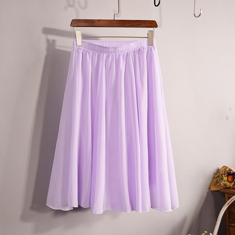 Fashion Women's Elegant 23 Color High Waist Chiffon Pleated Midi Skirt Ladies Casual Slim Beach Skater Skirts Saia SK17 - CelebritystyleFashion.com.au online clothing shop australia