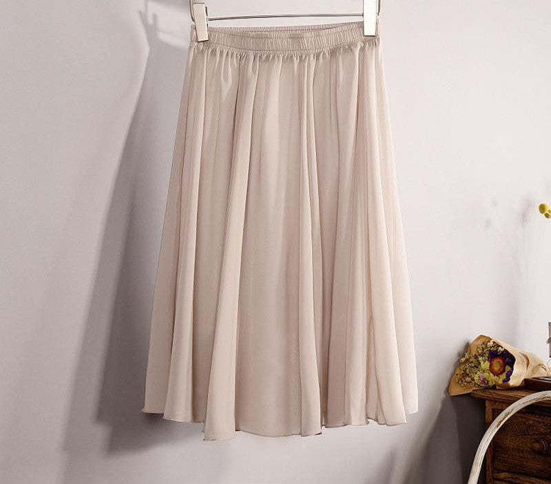 Fashion Women's Elegant 23 Color High Waist Chiffon Pleated Midi Skirt Ladies Casual Slim Beach Skater Skirts Saia SK17 - CelebritystyleFashion.com.au online clothing shop australia