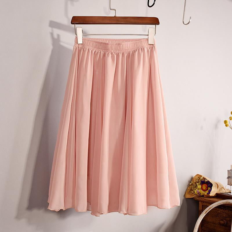 Fashion Women's Elegant 23 Color High Waist Chiffon Pleated Midi Skirt Ladies Casual Slim Beach Skater Skirts Saia SK17 - CelebritystyleFashion.com.au online clothing shop australia