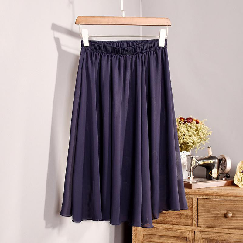 Fashion Women's Elegant 23 Color High Waist Chiffon Pleated Midi Skirt Ladies Casual Slim Beach Skater Skirts Saia SK17 - CelebritystyleFashion.com.au online clothing shop australia