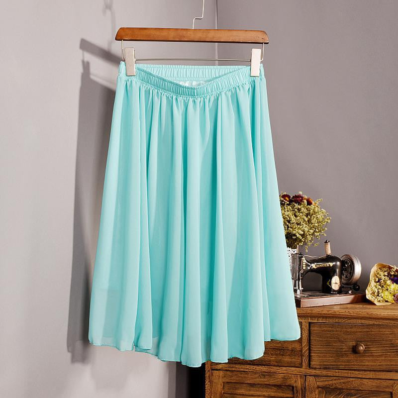 Fashion Women's Elegant 23 Color High Waist Chiffon Pleated Midi Skirt Ladies Casual Slim Beach Skater Skirts Saia SK17 - CelebritystyleFashion.com.au online clothing shop australia