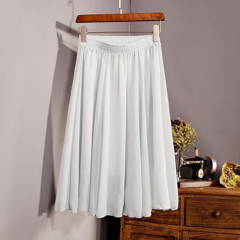 Fashion Women's Elegant 23 Color High Waist Chiffon Pleated Midi Skirt Ladies Casual Slim Beach Skater Skirts Saia SK17 - CelebritystyleFashion.com.au online clothing shop australia