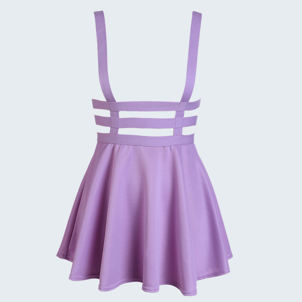 Preppy Style Suspender Skirts Women Girl Ruffles Skater Pleated Short Braces Skirt Back Zipper Hollow Out Skirt B2# 41 - CelebritystyleFashion.com.au online clothing shop australia