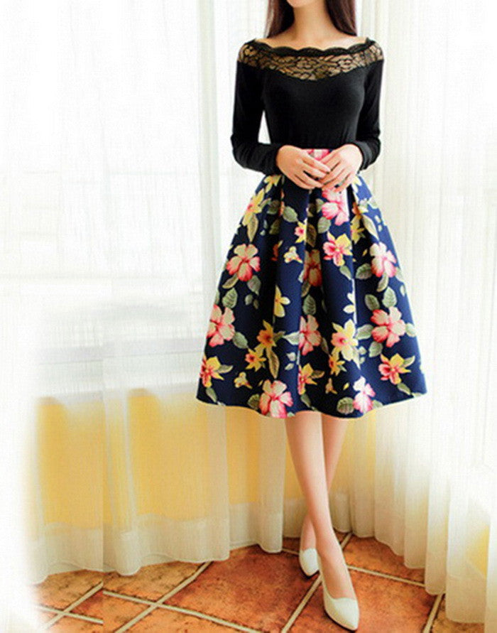 High Waist Pleated Midi Skirt Women Floral Print Long Skirts Summer - CelebritystyleFashion.com.au online clothing shop australia