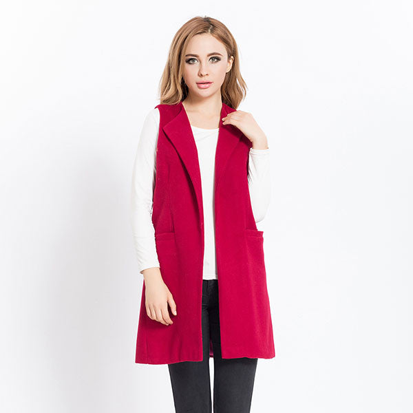 New Women Spring Wool Blend Vest Waistcoat Ladies Winter Long Camel Vest Sleeveless Jacket Coat Plus Size Veste Femme Gilet - CelebritystyleFashion.com.au online clothing shop australia