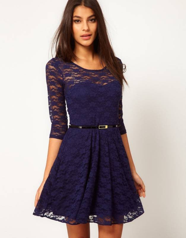 Sexy Spoon Neck 3/4 Sleeve Belt Include Lace colorful Sakter Dress, WL2189 - CelebritystyleFashion.com.au online clothing shop australia