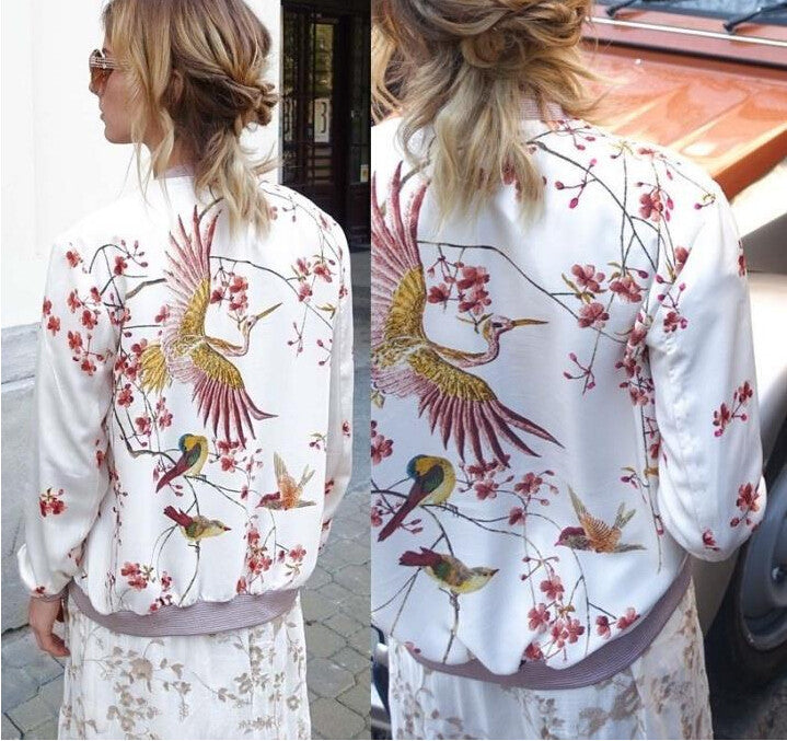 women basic coats Fashion Women bomber jacket Long Sleeve Casual Floral Print Coat chaquetas mujer jaqueta feminina jacket - CelebritystyleFashion.com.au online clothing shop australia