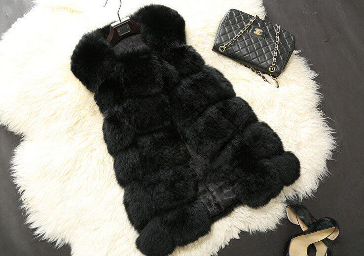 New Winter Coat Women Fur Vest With a Pocket High-Grade Faux Fur Coat Leisure Women Fox Fur Long Vest Plus Size:S-XXXXL - CelebritystyleFashion.com.au online clothing shop australia