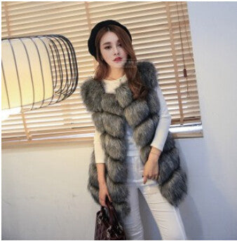 New Winter Coat Women Fur Vest With a Pocket High-Grade Faux Fur Coat Leisure Women Fox Fur Long Vest Plus Size:S-XXXXL - CelebritystyleFashion.com.au online clothing shop australia