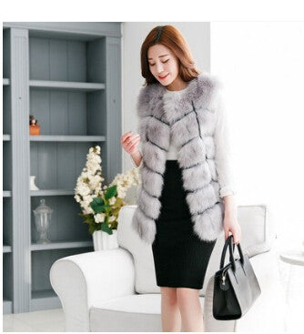 New Winter Coat Women Fur Vest With a Pocket High-Grade Faux Fur Coat Leisure Women Fox Fur Long Vest Plus Size:S-XXXXL - CelebritystyleFashion.com.au online clothing shop australia