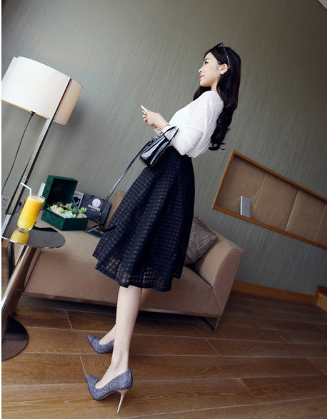 Women summer casual long skirt high waist pleated plaid skirts womens tutu skirt brand faldas white black - CelebritystyleFashion.com.au online clothing shop australia