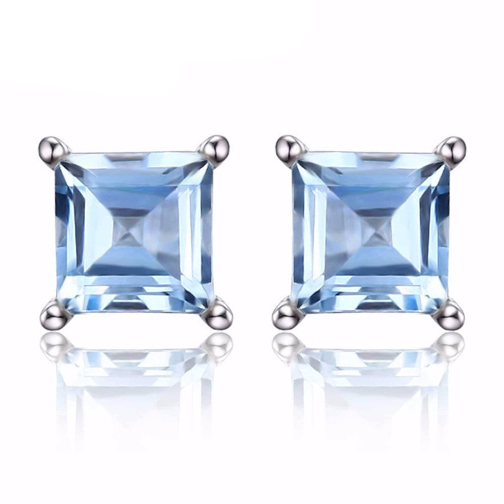 Pure Natural Sky Blue Topaz 925 Solid Sterling Silver Fashion Women Dazzling Princess Cut Earrings Stud - CelebritystyleFashion.com.au online clothing shop australia