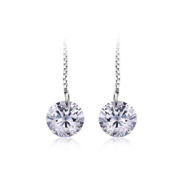 925 Sterling Silver 6.4ct AAA Cubic Zirconia Long Earrings For Women 8*8mm Round Fashion Earrings Accessories