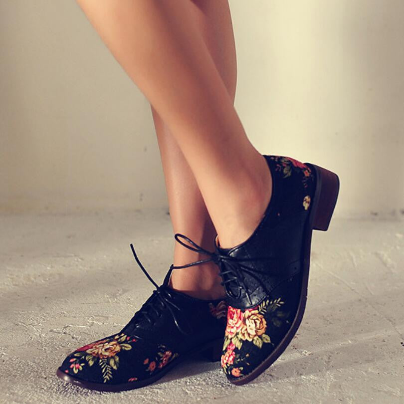Brand Shoes Woman Print Brogue Oxford Shoes National Style PU Flats Shoes Bohemia Moccasins Ladies Shoes-Dollar Bargains Online Shopping Australia