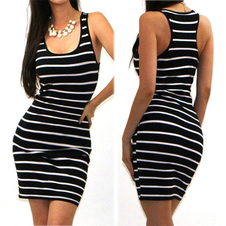 Sexy Tank Dress Women Mini Club Beach Dress Bandage Dress Casual Striped Dresses Sleeveless Bodycon - CelebritystyleFashion.com.au online clothing shop australia