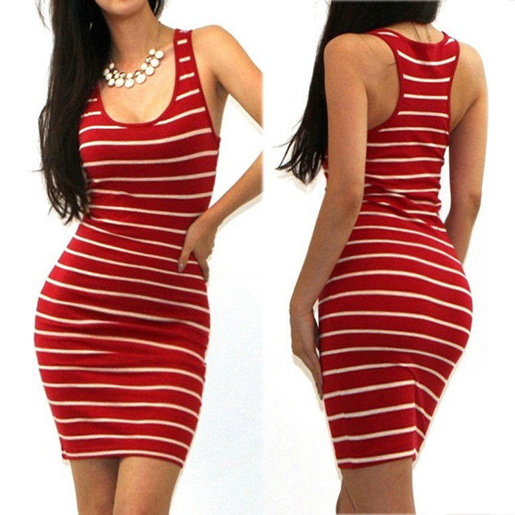 Sexy Tank Dress Women Mini Club Beach Dress Bandage Dress Casual Striped Dresses Sleeveless Bodycon - CelebritystyleFashion.com.au online clothing shop australia