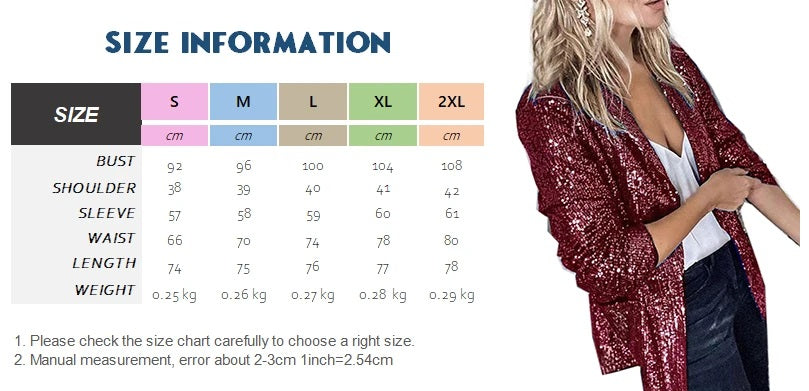 Sequined Women Blazer Elegant Lapel Office Lady Blazers Casual Long Sleeve Fashion Slim Female Jacket Coat Autumn Winter-Dollar Bargains Online Shopping Australia