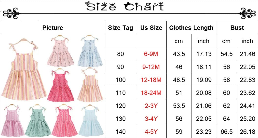 Girls Strappy Dress Kids Pink Sleeveless Printed Dress Baby Cotton And Linen Casual Princess Dress-Dollar Bargains Online Shopping Australia