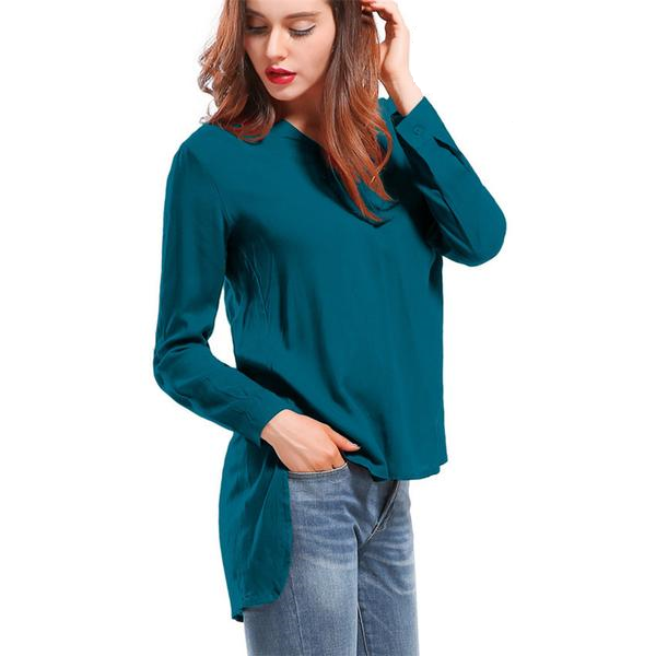 Online discount shop Australia - Long Sleeve blouse shirt Women Shirts Cotton Women Fashion Streetwear Blouses V-neck Solid Sexy Loose Women Tops