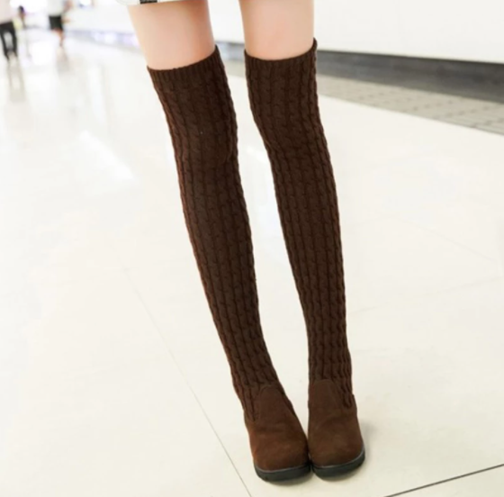Women Boots Ladies Fashion Flat Bottom Boots Shoes Over The Knee Thigh High Knitting wool Long Brand Boots