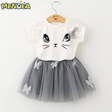 Online discount shop Australia - Girls Dress New Clothes 100% Fashion Style Cartoon Cute Little White Cartoon Dress Kitten Printed Dress