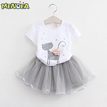 Online discount shop Australia - Girls Dress New Clothes 100% Fashion Style Cartoon Cute Little White Cartoon Dress Kitten Printed Dress