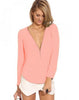 Women's Fashion Casual V Neck Long Sleeve Zipper Tops Chiffon Blouses