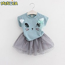 Online discount shop Australia - Girls Dress New Clothes 100% Fashion Style Cartoon Cute Little White Cartoon Dress Kitten Printed Dress