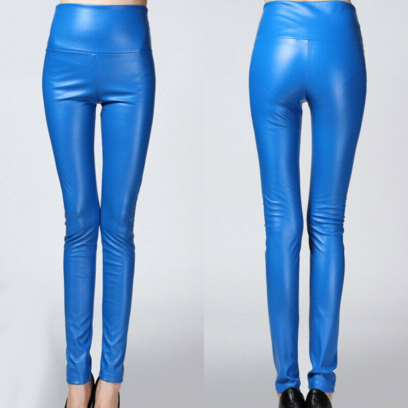 High PU Leather Pants Women Winter female high waist elastic pu leather fleece stretch Slim women pencil pants