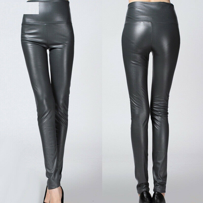 High PU Leather Pants Women Winter female high waist elastic pu leather fleece stretch Slim women pencil pants