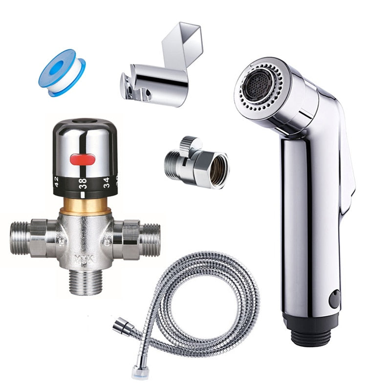 Thermostatic toliet bidet faucet set flow adjustable double function hand bidet sprayer bathroom toilet shower head