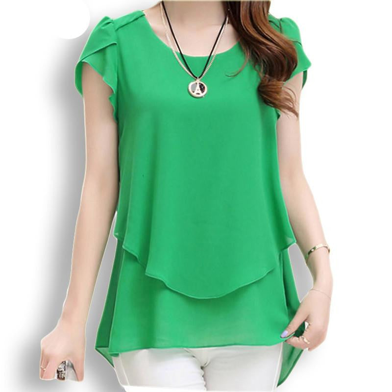 Women Blouse Loose Shirt O-Neck Chiffon Blouse Female Short Sleeve Blouse Plus Size 5XL Shirts