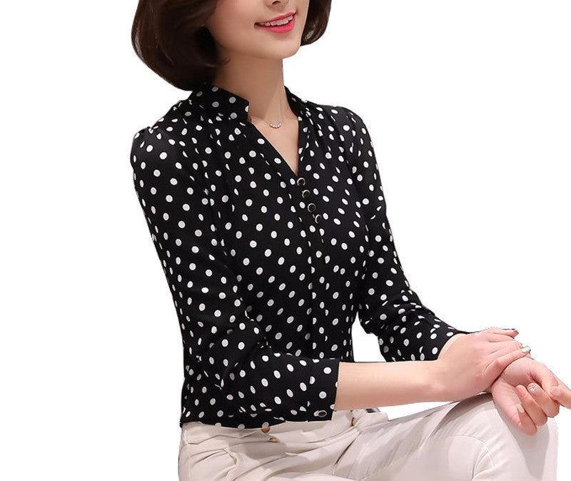 Online discount shop Australia - Fashion Elegant long sleeved women chiffon blouse Polka Dot printed women clothing plus size women chiffon shirt