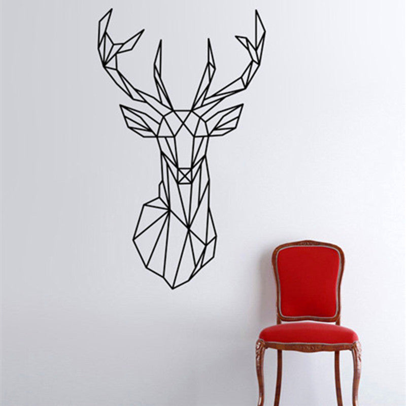 Geometric Deer Head Wall Sticker Geometry Animal Series Decals 3D Vinyl Wall Art Custom Home Decor Size 51x86 cm