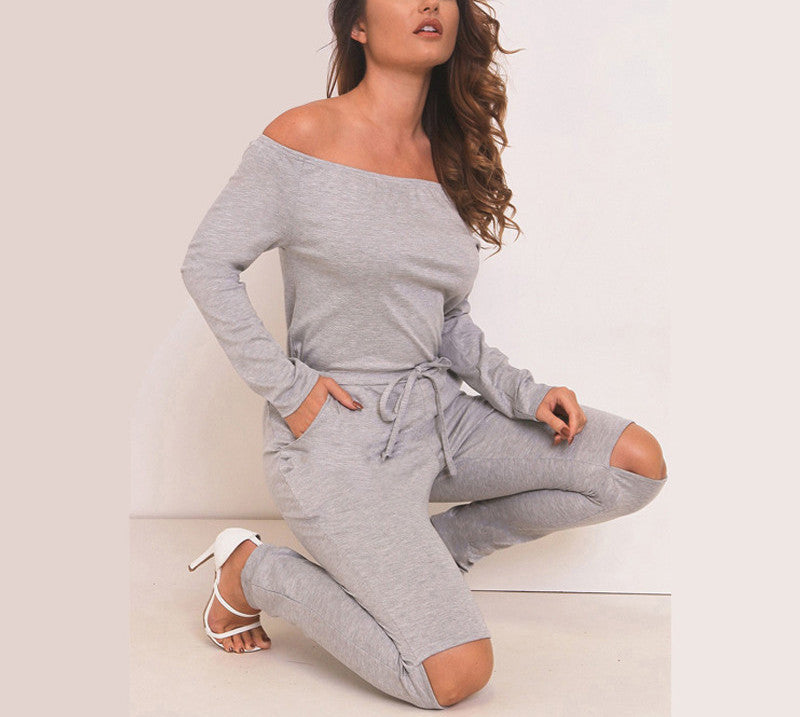 Online discount shop Australia - Julissa Mo Off Shoulder Long Jumpsuit Women Rompers Sexy Hollow Out Lace Up Bodysuit Overalls Plus Size Playsuit