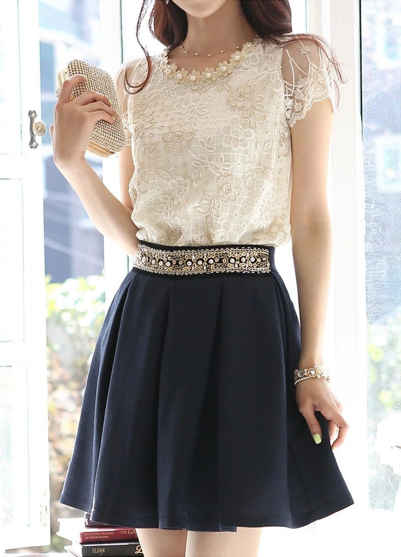 women's Fashion Elegant Beading Lace Embroidered The Formal Tops And Blouses With Flowers Are Female S/M/L/XL/XXL