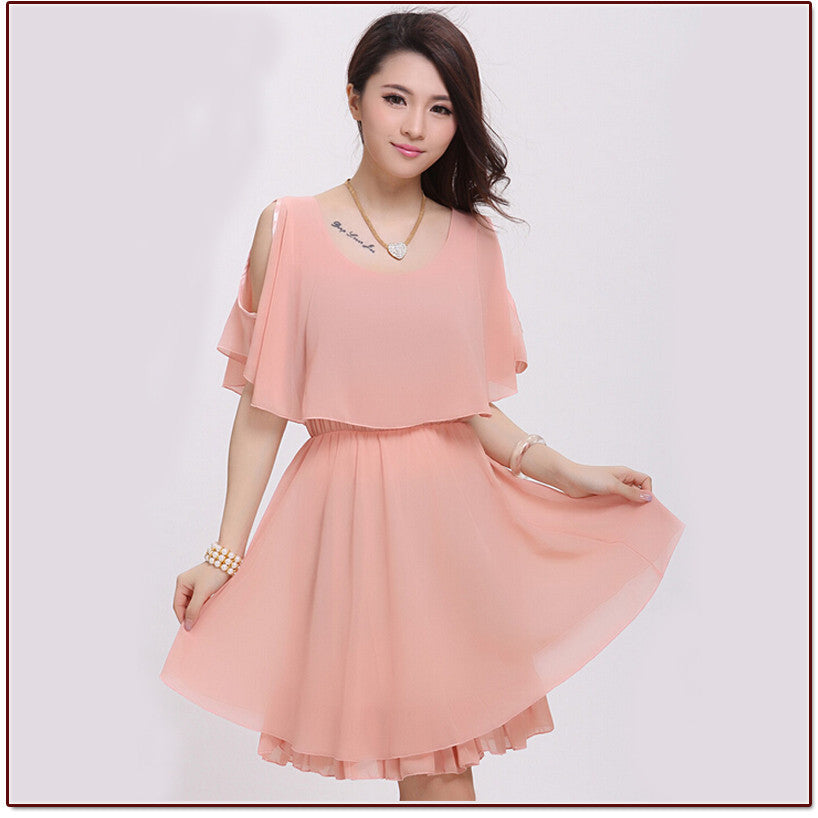 Women Summer Fashion Faux Tiwnset Styles Chiffon Casual Slim Dress Lady Girl 4 Color Black White vestidos