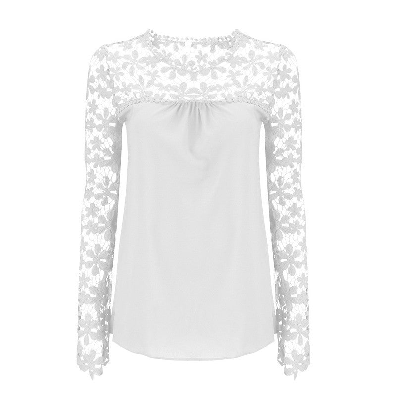 Online discount shop Australia - Elegant Women White Lace Blouses Floral Crochet Chiffon Shirt Ladies Shirts Top Pullover Basic Wear Plus Size S-5XL