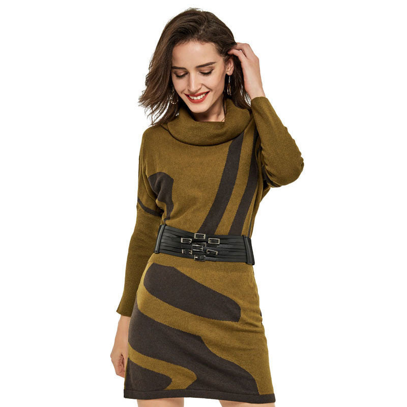 Online discount shop Australia - HEE GRAND Spring Women Knitted Dress Batwing Sleeve Sexy Long Turtleneck Striped Casual Loose Vestidos With Sashes WQL3344